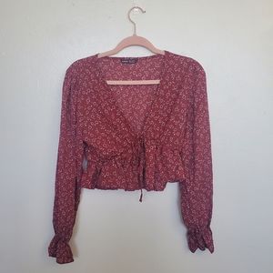 Floral V-Neck Cropped Blouse